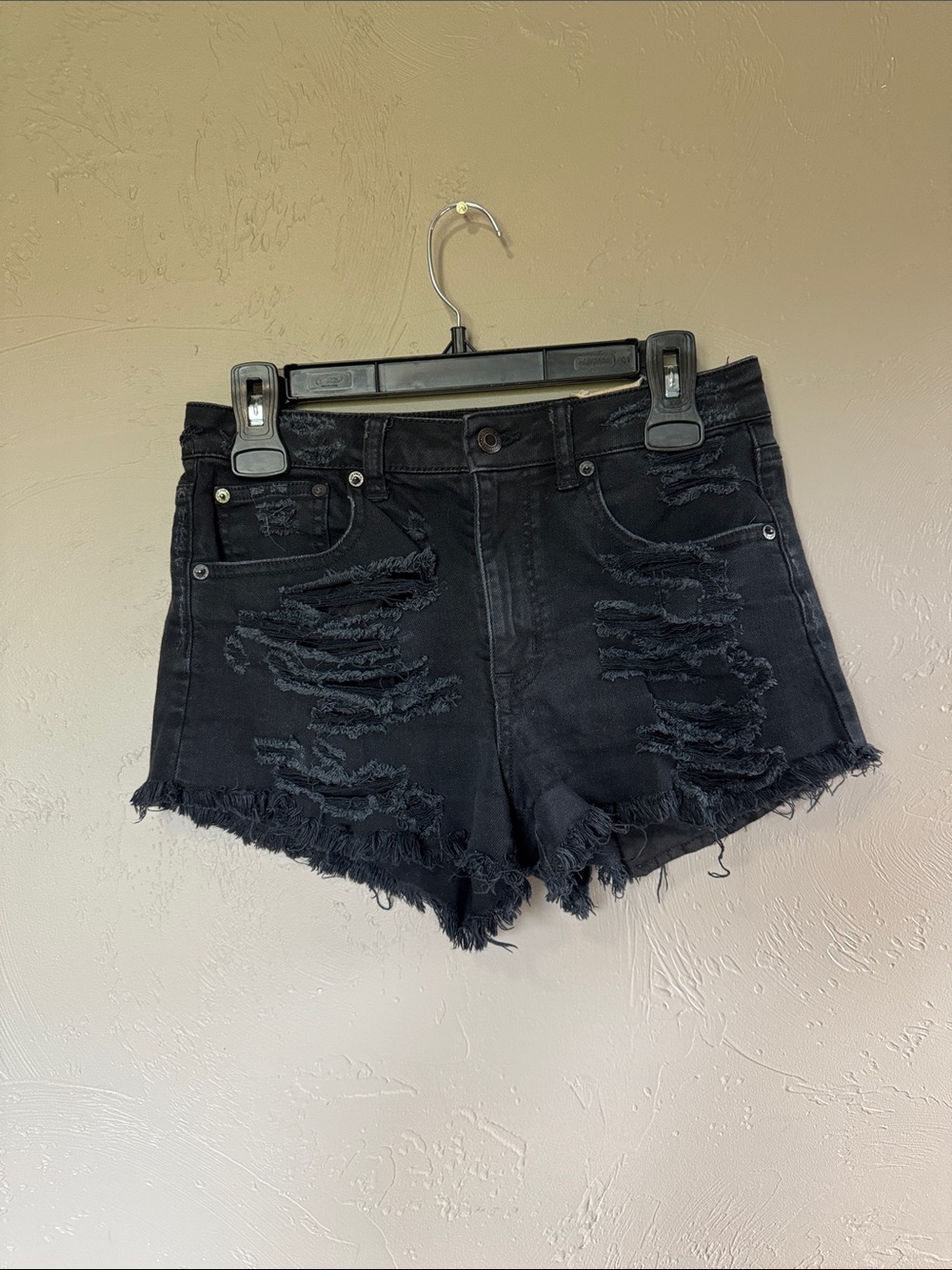 American Eagle Vintage High Rise Black Distressed Jean Shorts